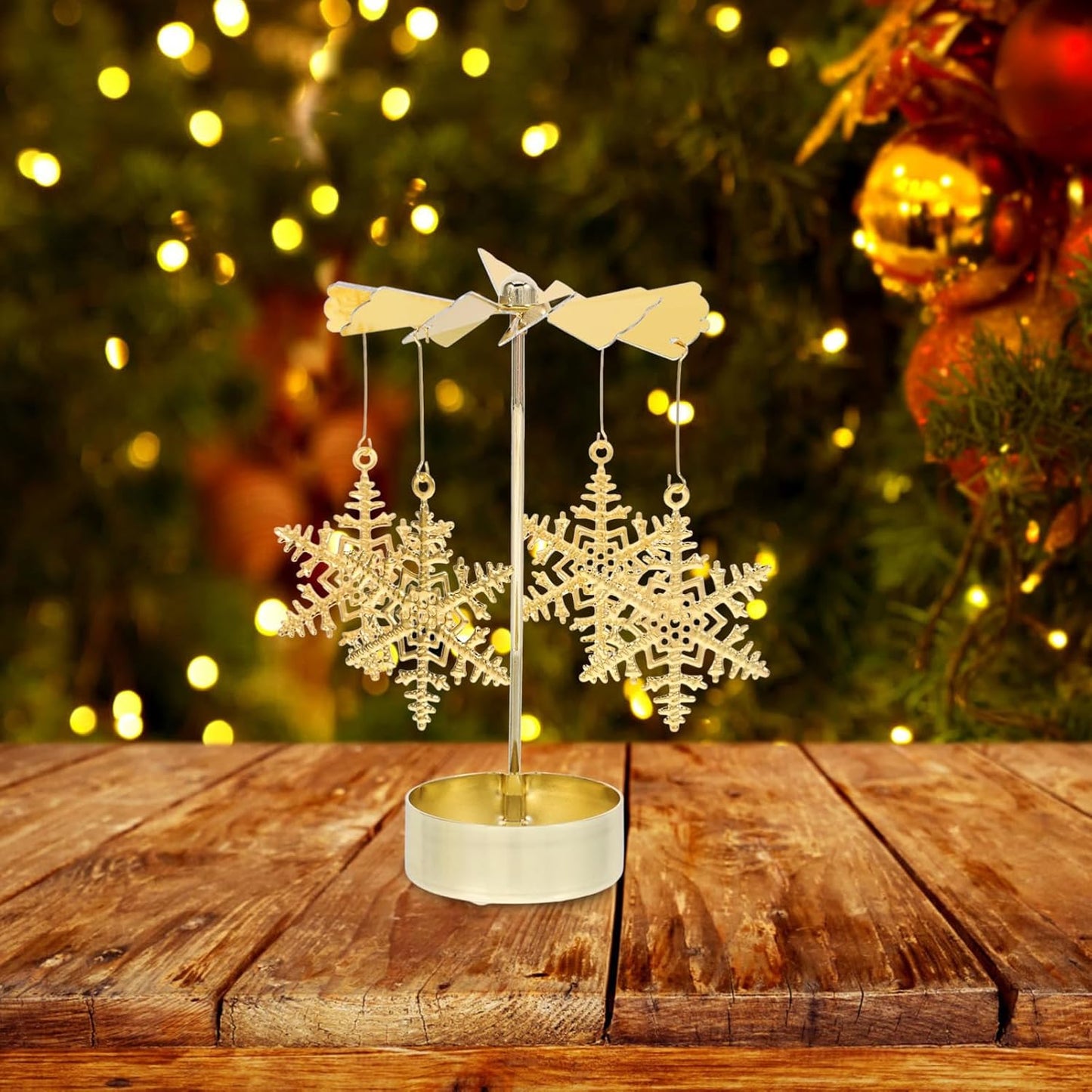Zerodeko 3pcs Rotary Candle Holder Set - Christmas Tree, Snowflake & Reindeer Design | Metal Spinning Windmill Tea Light Holders for Festive Home Decor