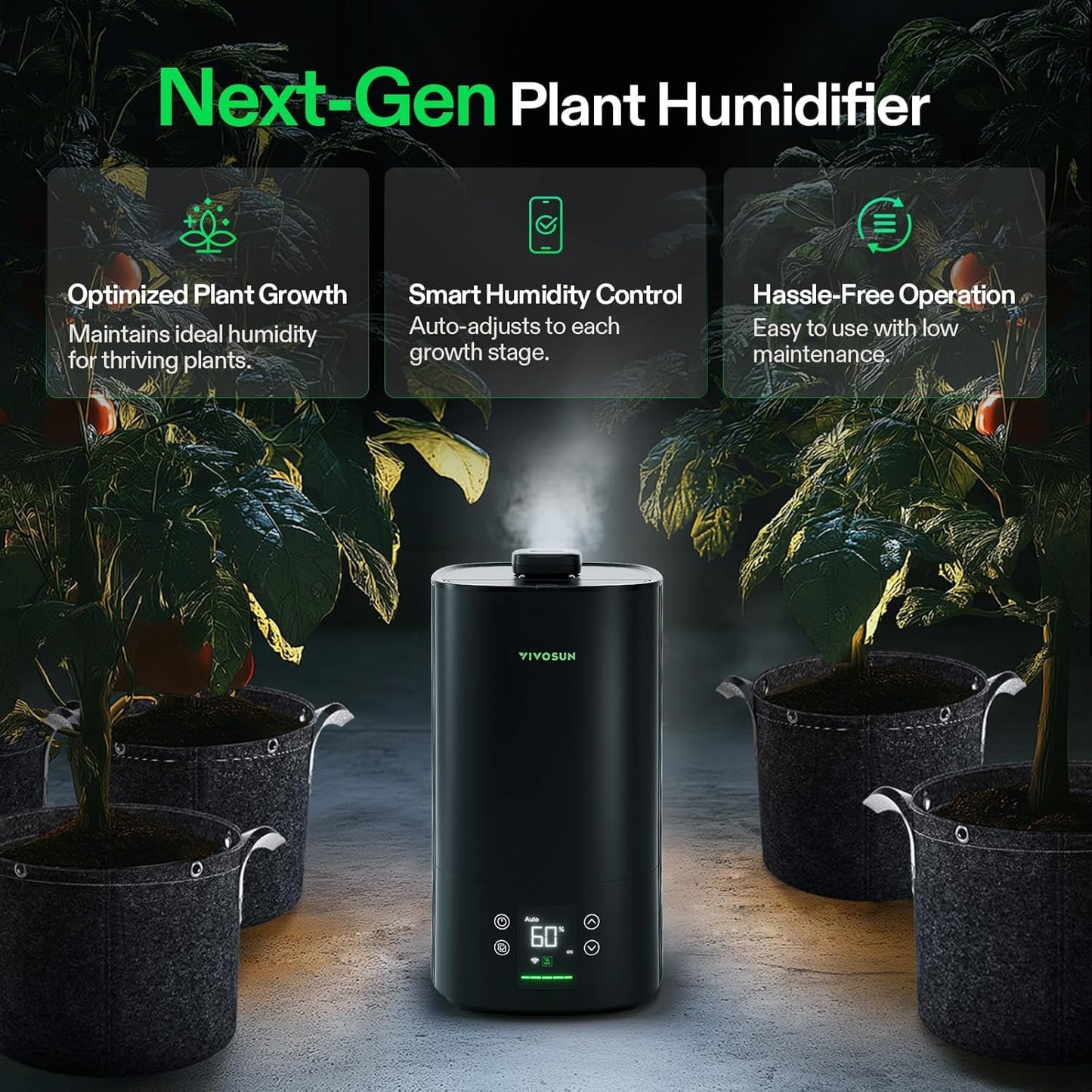 VIVOSUN AeroStream H05 Wi-Fi Humidifier - 1.32 Gal Smart Control with Temp & Humidity Probe