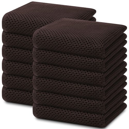 Homaxy 100% Cotton Waffle Weave Kitchen Dish Towels, Ultra Soft Absorbent Quick Drying Cleaning Towel, 13 x 28 Inches, 12-Pack, Dark Brown