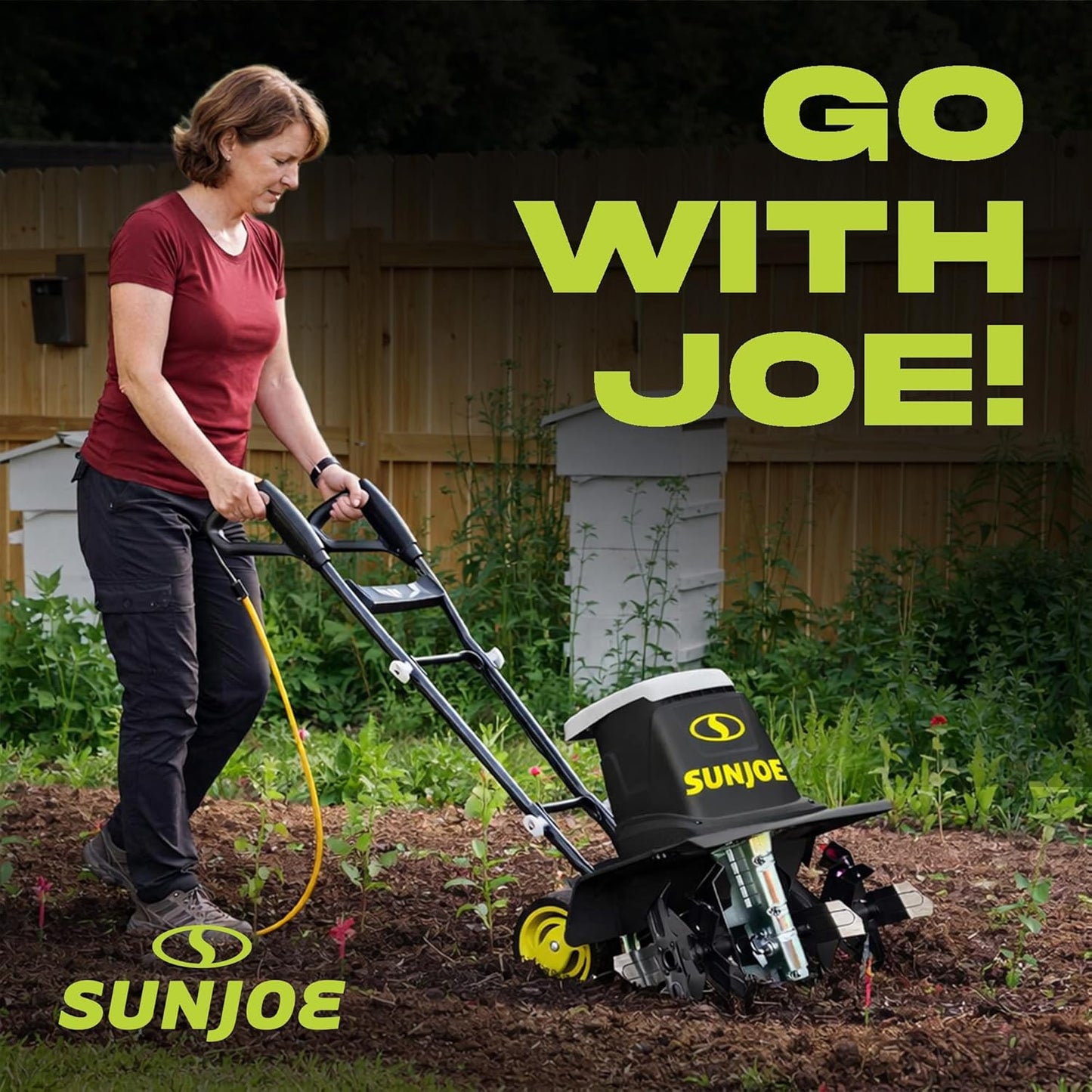 Sun Joe Corded Electric Garden Tiller - 12-Amp Heavy-Duty Cultivator with 16-Inch Steel Tines for Lawn Care