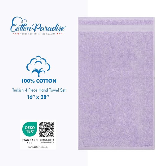 Cotton Paradise Hand Towels - 100% Turkish Cotton, Soft & Absorbent | 4-Piece Lilac Set