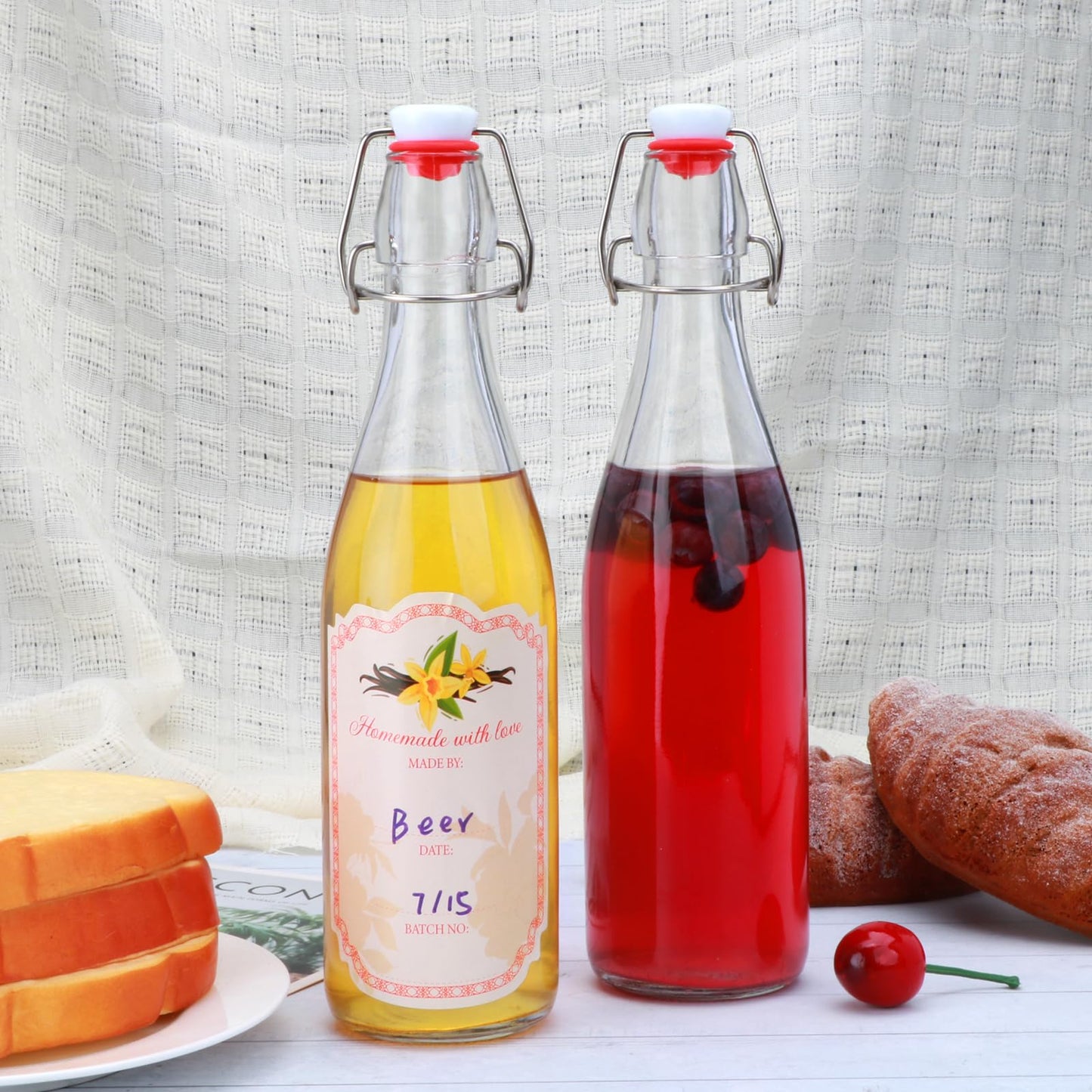 16Oz 6 Pack Swing Top Glass Bottle with Lids,Flip Top Glass Bottle for Fermentation, Beer,Kombucha, Mead, Wine,Vinegar
