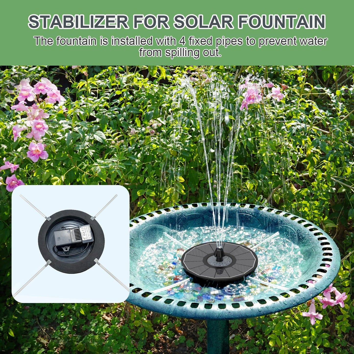 Yzert Solar Fountain - High-Efficiency 3.5W Glass Panel for Bird Bath | Outdoor Garden Decor (Black)