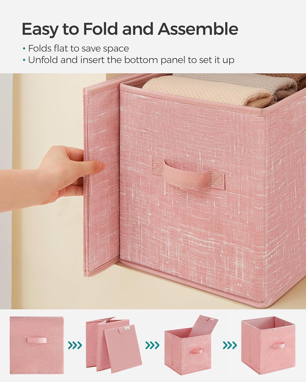 SONGMICS Storage Cubes - 11-Inch Non-Woven Fabric Bins with Double Handles - Set of 6, Jelly Pink Closet Organizers