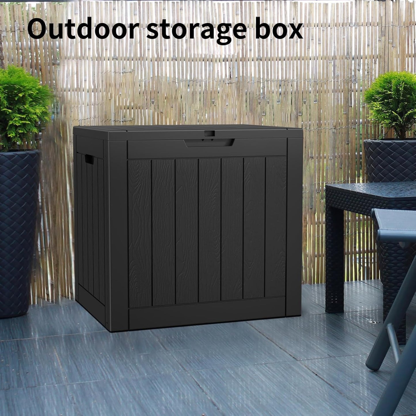 Regine Switzerland 36 Gallon Outdoor Deck Box - Lockable Waterproof Storage for Garden Tools & Cushions | Black
