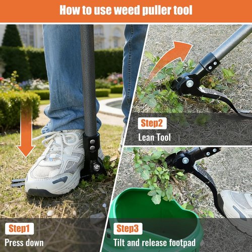 GOXAWEE Metal Stand Up Weed Puller Tool - 45" Steel Long Handle & 4-Claw Head for Easy Weeding