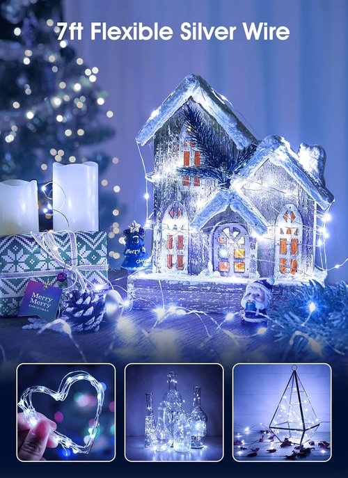 Brightown Fairy Lights - 24 Pack Battery Operated 7Ft Mini String Lights | Waterproof Silver Wire for Bedroom, Patio, Wedding, Christmas Decor (Pure White)