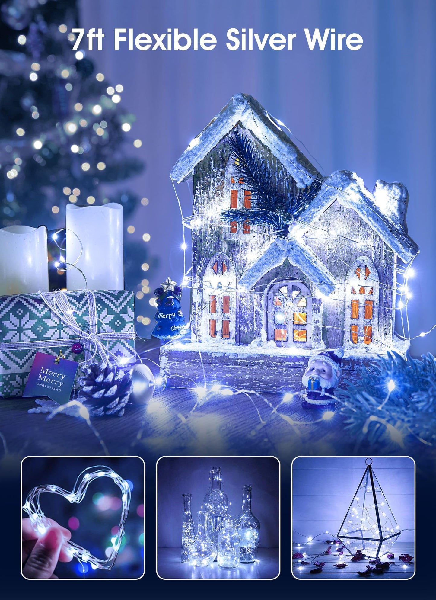 Brightown 24 Pack Fairy Lights Battery Operated - 7Ft 20 Led Mini String Lights Silver Wire Waterproof Firefly Starry DIY Lights for Bedroom Patio Wedding Party Christmas Decor (Pure White)