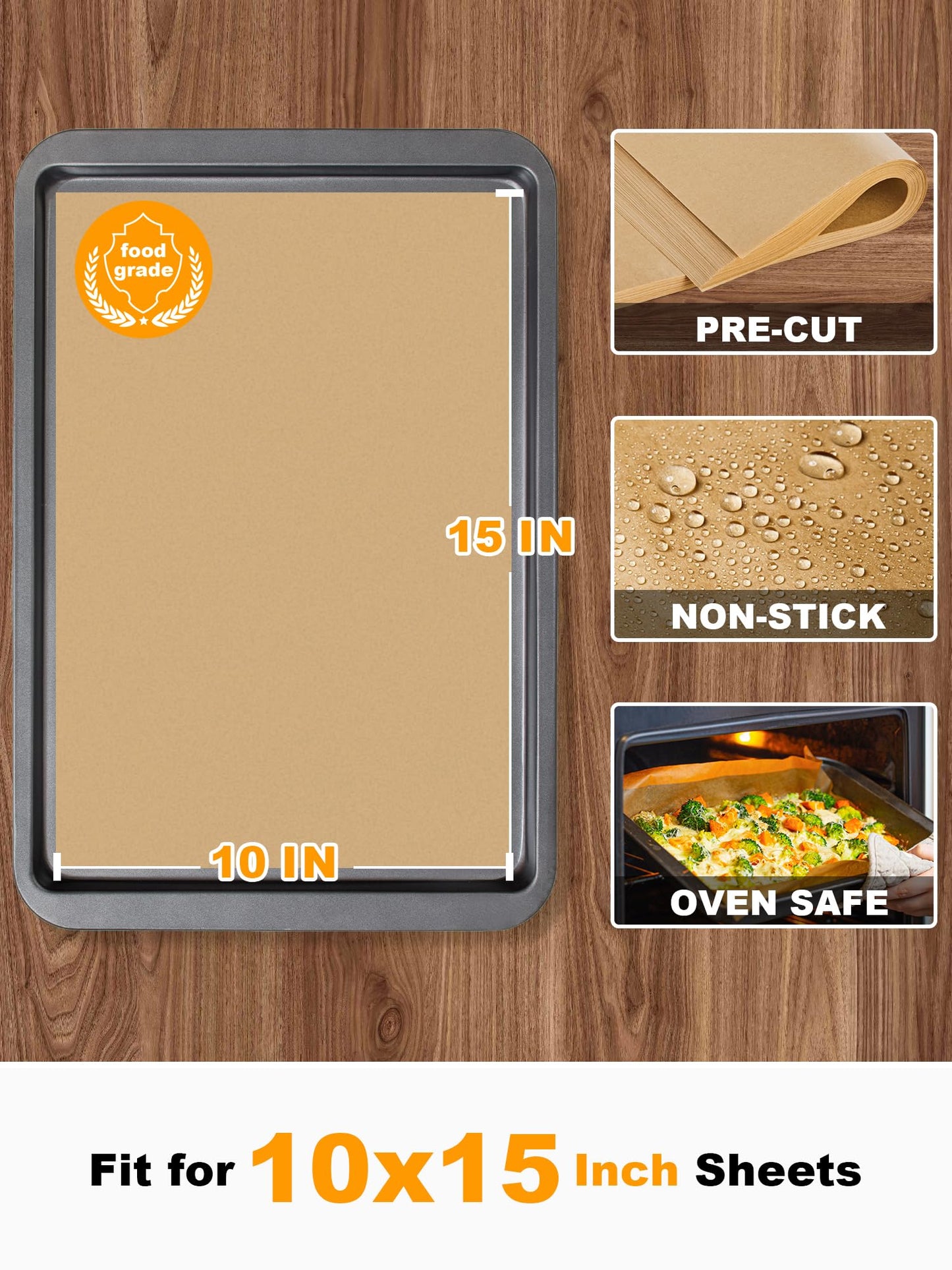 SMARTAKE 200 Pcs Parchment Paper Baking Sheets, 10x15 Inches Non-Stick Precut Baking Parchment, for Baking Grilling Steaming Bread Cup Cake Cookie and More (Unbleached)