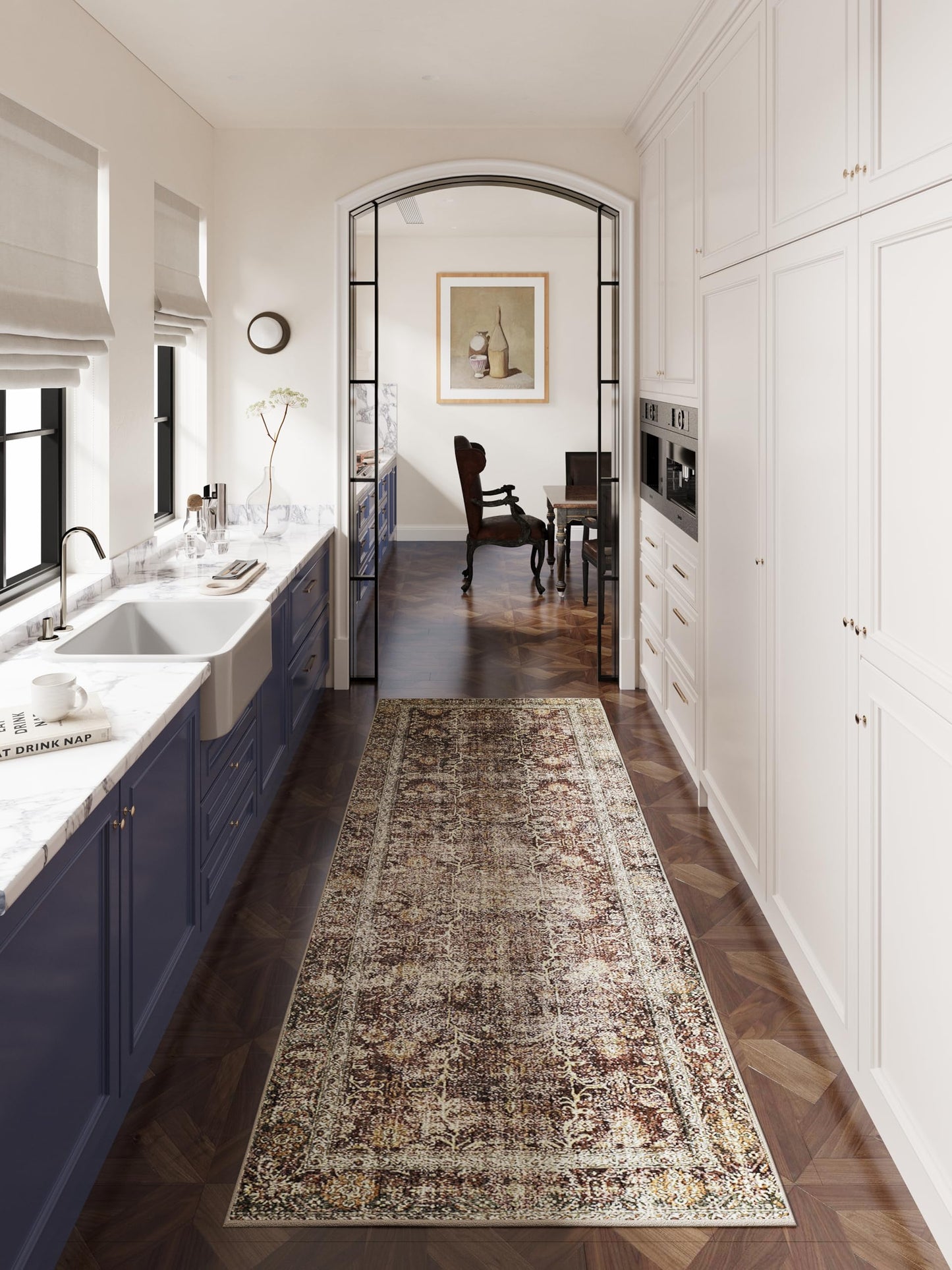 PureCozy Rust Red Runner Rug 3x10 Vintage Area Carpet Hallway Long Indoor Kitchen Washable Living Room Low Pile Traditional Distressed Retro Accent Throw Rug Non Slip Laundry Bathroom Office