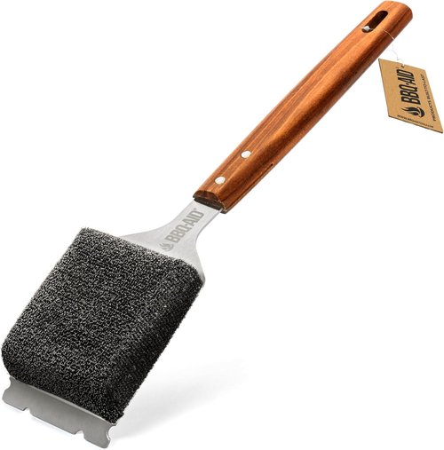 BBQ-AID Bristle Free Grill Brush - Large Wooden Handle & Replaceable Head for Scratch-Free BBQ Cleaning