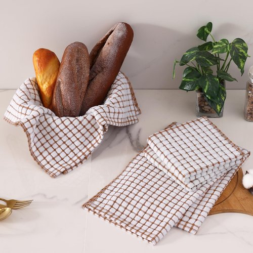 Homaxy Kitchen Towels and Dishcloths Set, 16 x 25 and 12 x 12 Inches, Set of 8 Cotton Terry Kitchen Dish Towels, Super Soft and Absorbent Dish Cloths, Brown