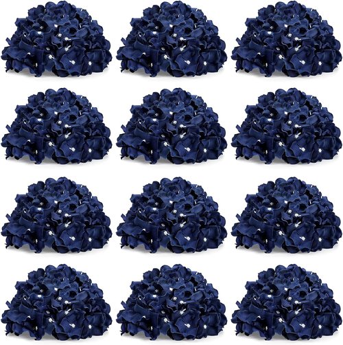 Hydrangea Flower Balls - 12 PCS Artificial Silk Floral Arrangements, 8.27 Inch Navy Blue Kissing Balls for Wedding & Home Decor