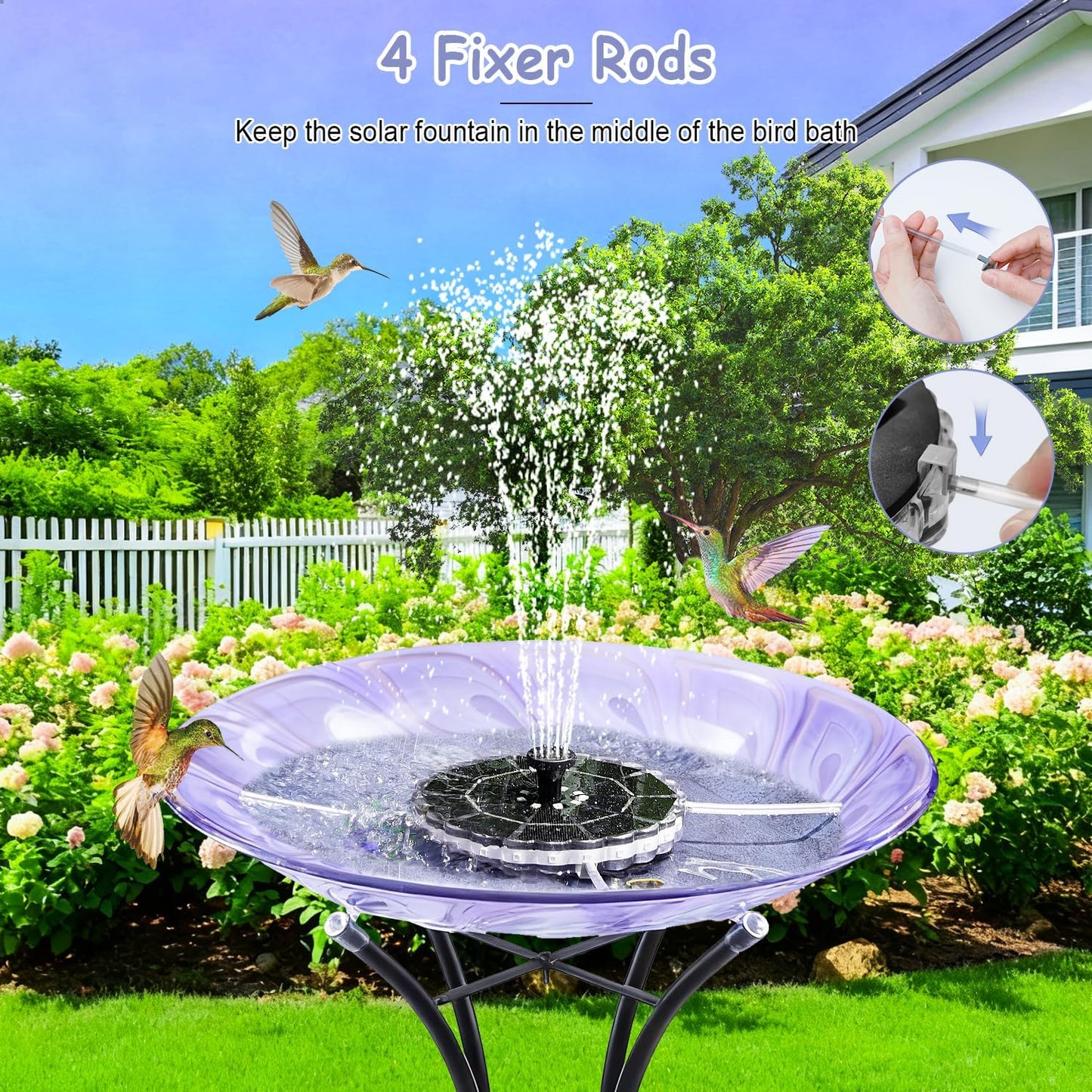 Yzert Solar Fountain - Colorful Ring Lights & 3.5W Pump with 2000mAh Battery | Ideal for Bird Baths, Ponds, Pools