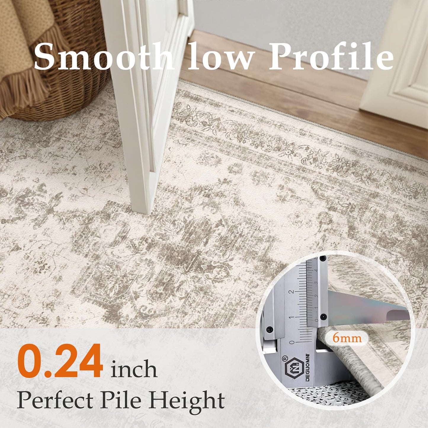 PureCozy Runner Rug 3x10 Vintage Hallway Long Area Carpet Kitchen Indoor Bedroom Taupe Medallion Washable Traditional Retro Accent Throw Rug Non Slip Distressed Office Dining Living Room Bathroom