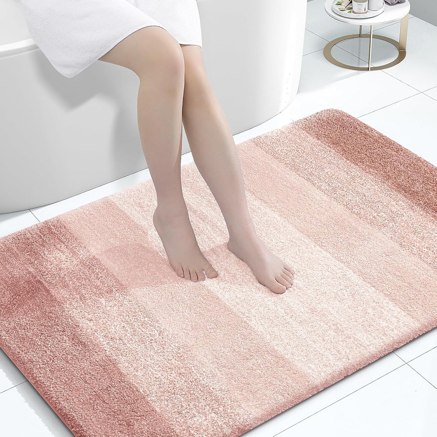 OLANLY Large Bathroom Rug Mat - Extra Soft Microfiber, Quick Dry, Machine Washable - 44x32, Peach