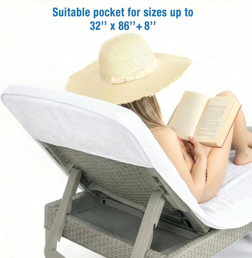 Cotton Paradise Lounge Chair Towel - 32x86 Inch Pool & Beach Towel with Pocket | White, 1 Piece