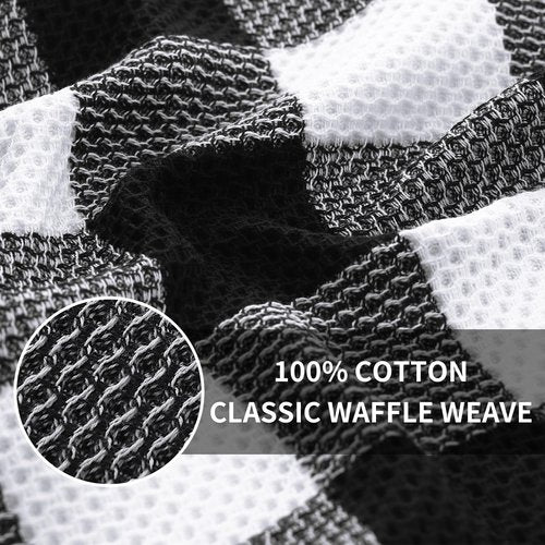 Homaxy 100% Cotton Waffle Weave Check Plaid Dish Cloths, 12 x 12 Inches, Super Soft and Absorbent Dish Towels Quick Drying Dish Rags, 6-Pack, White & Black