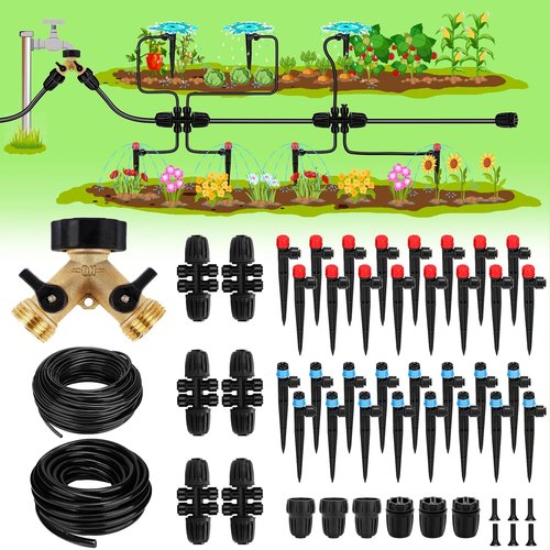 Drip Irrigation System by [Brand Name] - 250FT Garden Kit with 50FT Main Tube & 200FT Branch Tubing | Ideal for Outdoor Plants & Greenhouses