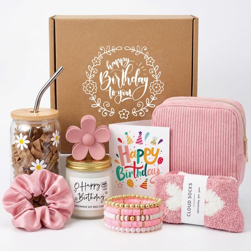 Birthday Gifts for Women, Gift Set for Her, Teen Girl, Sister, Daughter - Daisy Gift Box with Glass Cup | 10pc Self-Care Present, Womens Birthday Gifts, Gift Boxes
