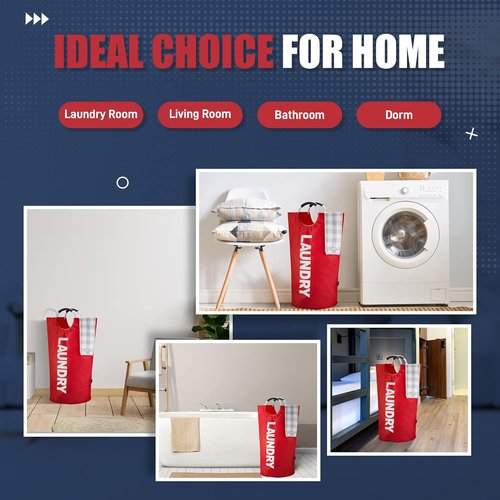 Caroeas 100L Laundry Basket - Durable Red Hamper with Padded Handles | Collapsible & Free-Standing Design