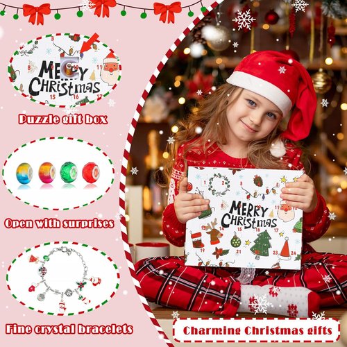 Christmas Vacation Advent Calendar - 24-Day Countdown with 2 DIY Charm Bracelets for Kids & Adults