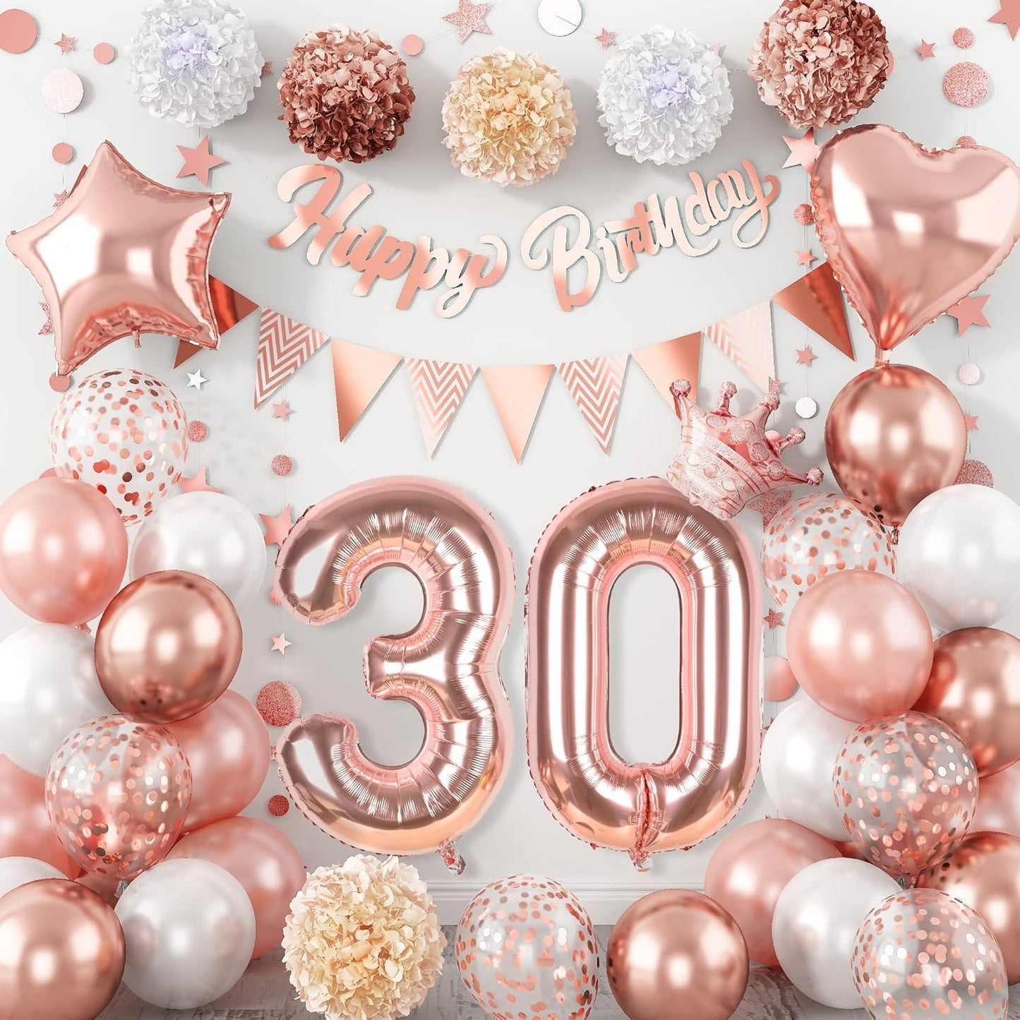 Regine Switzerland 30th Birthday Decorations - Rose Gold Foil Balloons & Banner | Perfect for 30-Year-Old Party