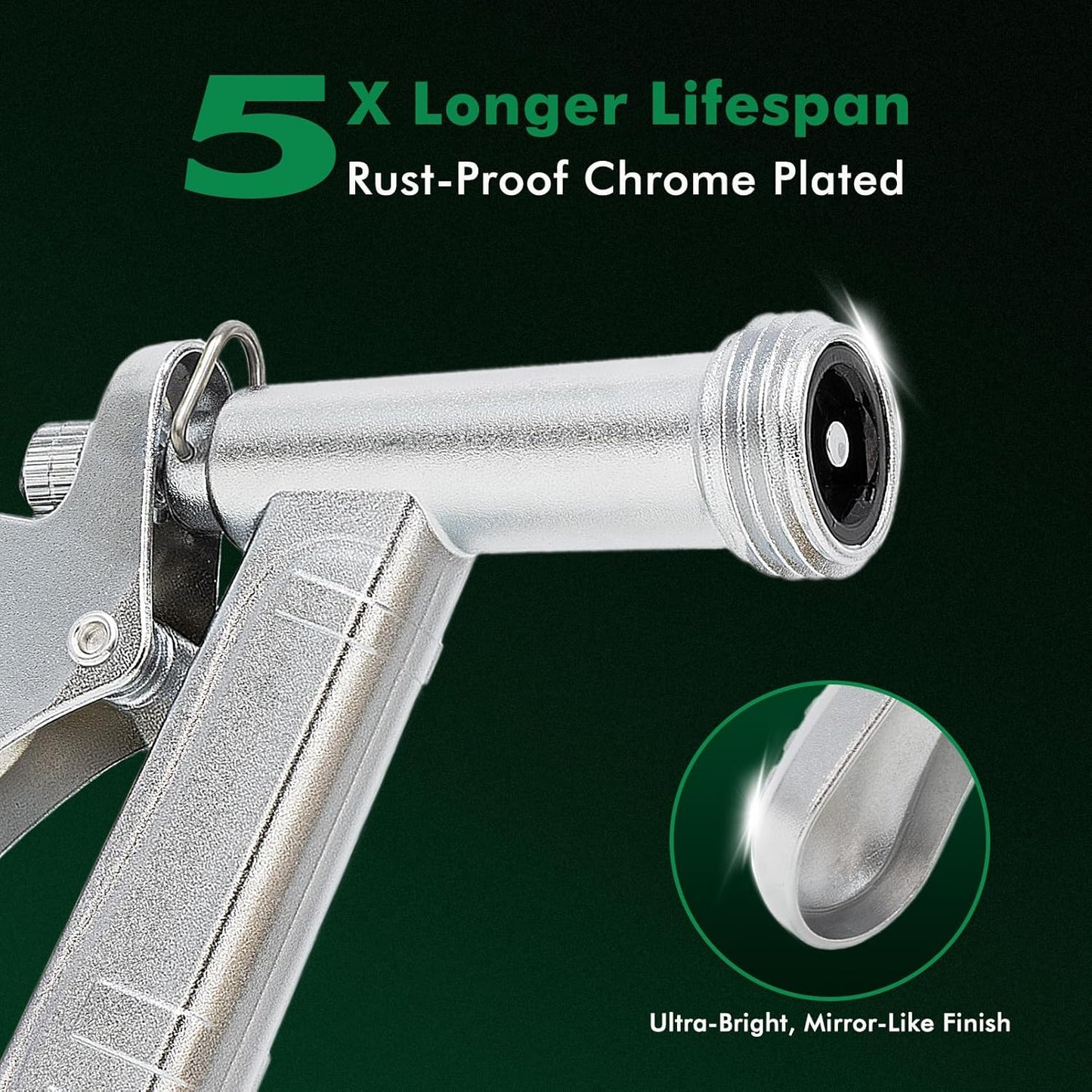 RESTMO 100% Metal Garden Hose Nozzle - Heavy Duty Zinc Alloy, Rust-Proof Chrome Plated, High Pressure Sprayer