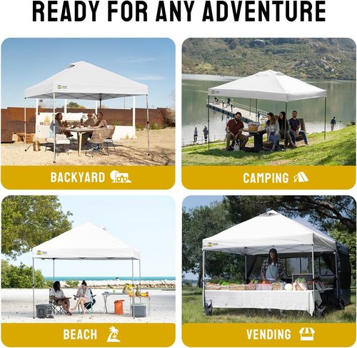 CROWN SHADES 10x10 Pop Up Canopy - Patented One Push Lock System with Storage Bag & Accessories | White