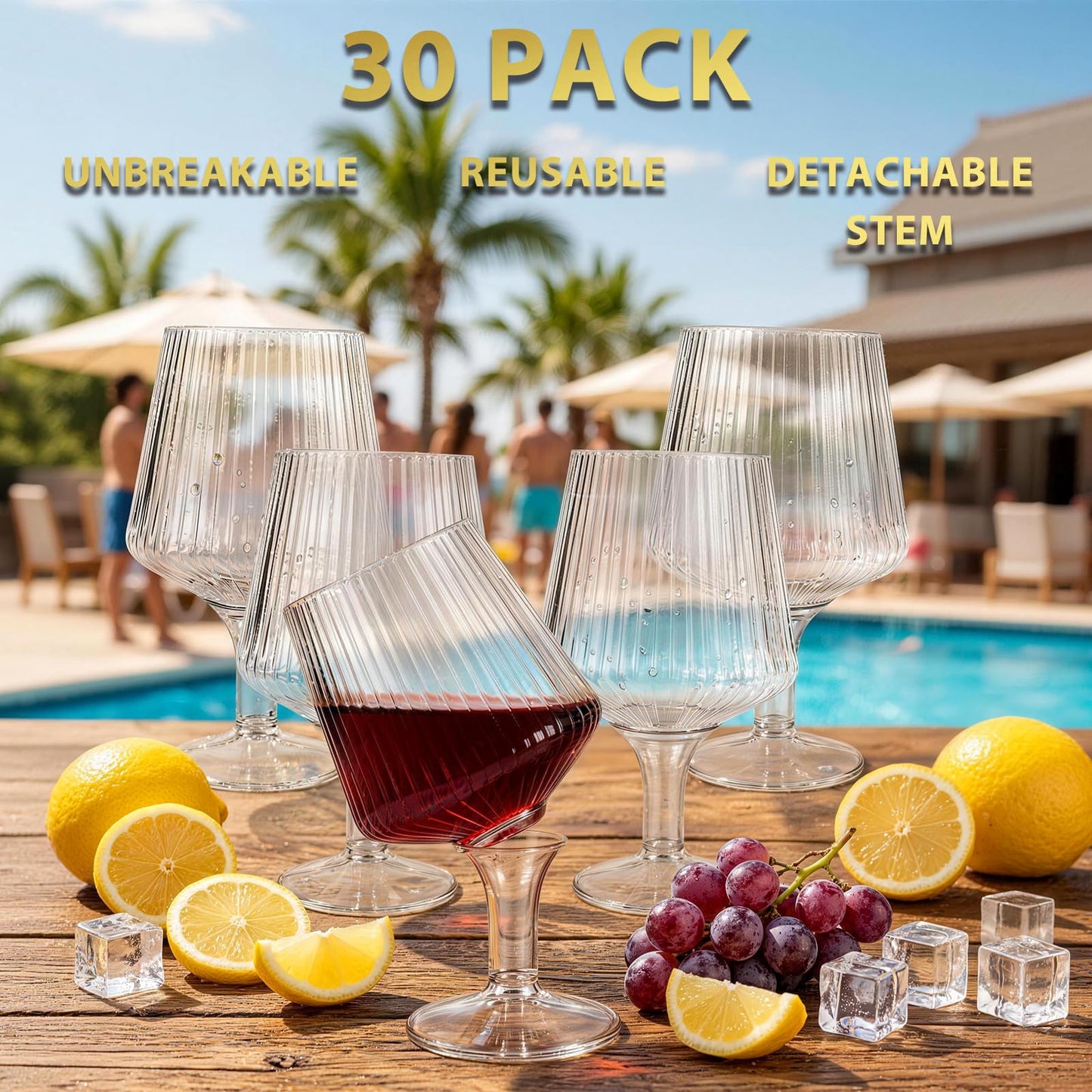 Saolik 30 Pack 12oz Plastic Wine Glasses, PET Material Unbreakable Reusable Stemmed Wine Goblets, Shatterproof Disposable Wine Glasses for Parties Weddings & Events（12oz 30pack）