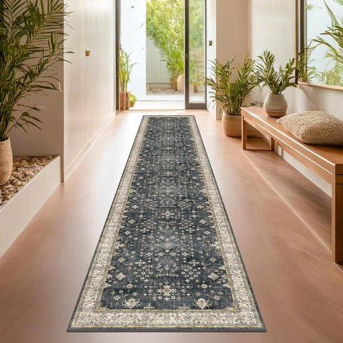 Hazo Haus Black Boho Runner Rug - Washable 3x20 ft | Waterproof, Non-Slip, Stain & Fade Resistant