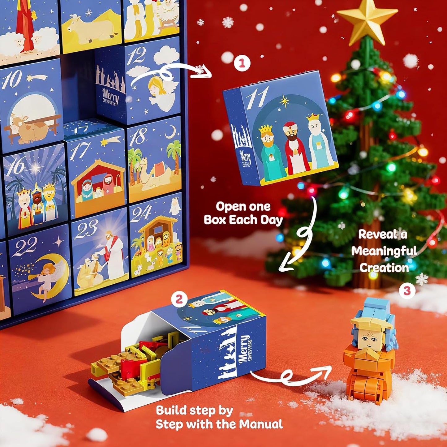 Nativity Advent Calendar 2025 - 24-Day Building Blocks Kit for Kids & Adults | Christmas Countdown Gift