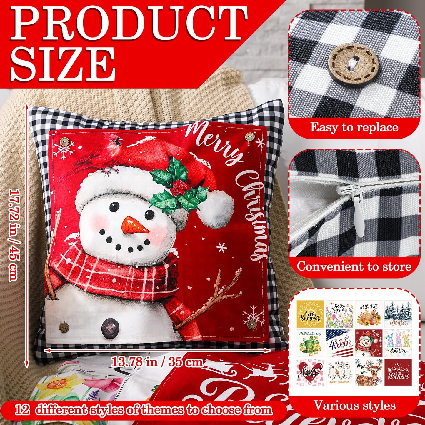 Hahafelt Set of 13 Seasonal Holiday Throw Pillow Covers 18x18 in with 12 Interchangeable Panels Spring Summer 4th of July 250th Anniversary Decorative Square Pillowcase for Farmhouse Sofa Home Decor