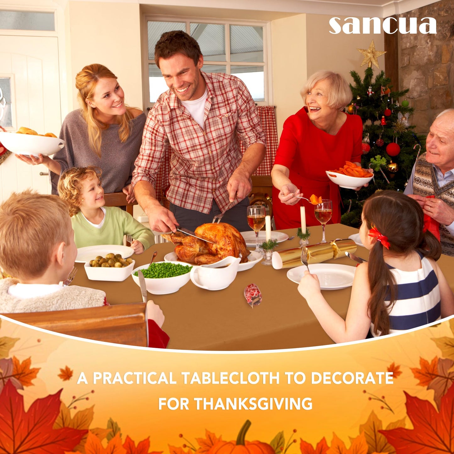 sancua 6 Pack Tablecloth Rectangular 60x102 Inch Light Brown, Thanksgiving Table Cloth Rectangle for 6 Foot Tables - Stain and Wrinkle Resistant Washable Polyester Cover for Fall Dining Parties Bronze