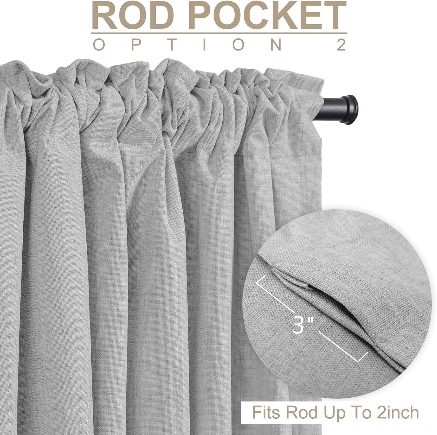 Skiennix 100% Blackout Linen Curtains - Thermal Insulated Drapes for Bedroom | 50" W x 72" L, Grey