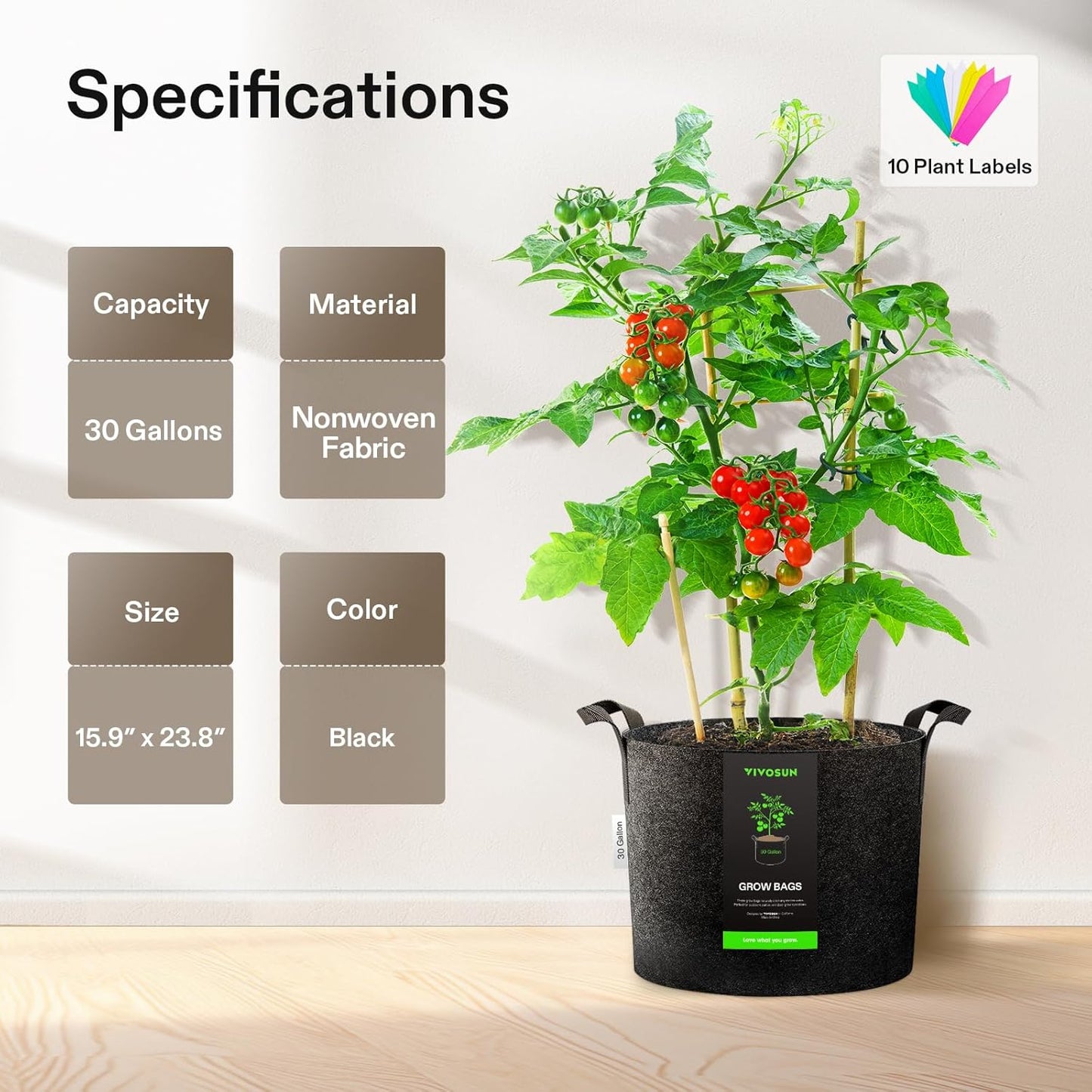 VIVOSUN 30 Gallon Grow Bags - Heavy Duty Nonwoven Fabric Pots with Handles | 5-Pack Set