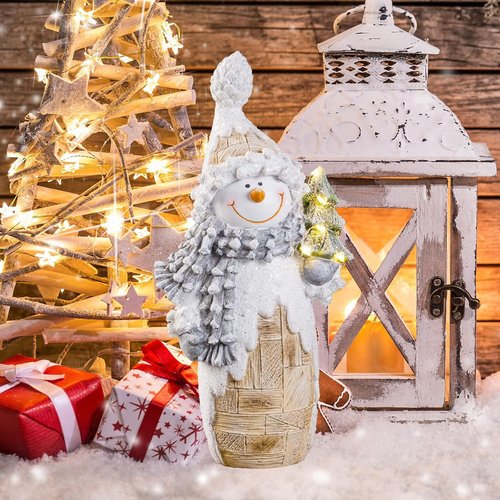 Galiyen Snowman Figurines | LED Light Christmas Decorations | 9.4" Resin Ornaments for Tabletop & Mantle