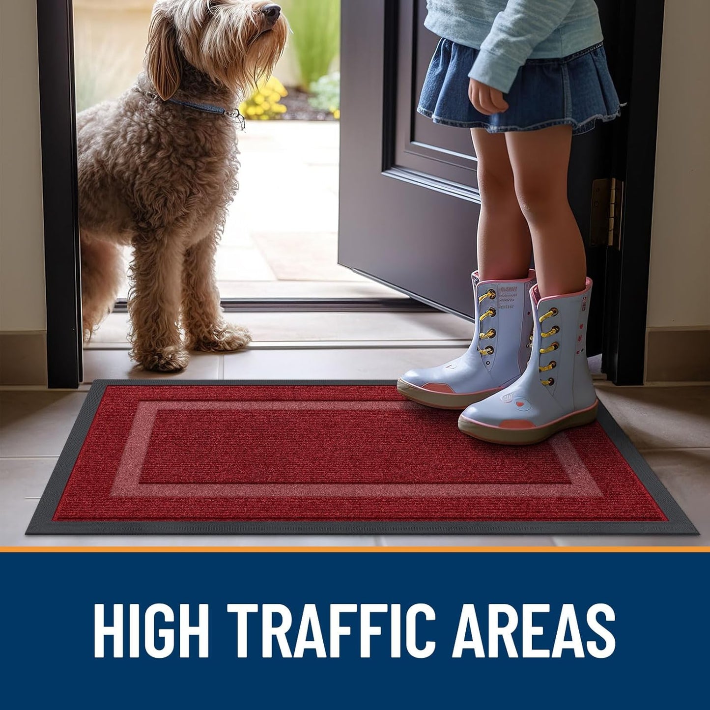OLANLY Waterproof Front Door Mat - All-Season Indoor/Outdoor Doormat, Easy Clean, 29.5x17, Wine Red