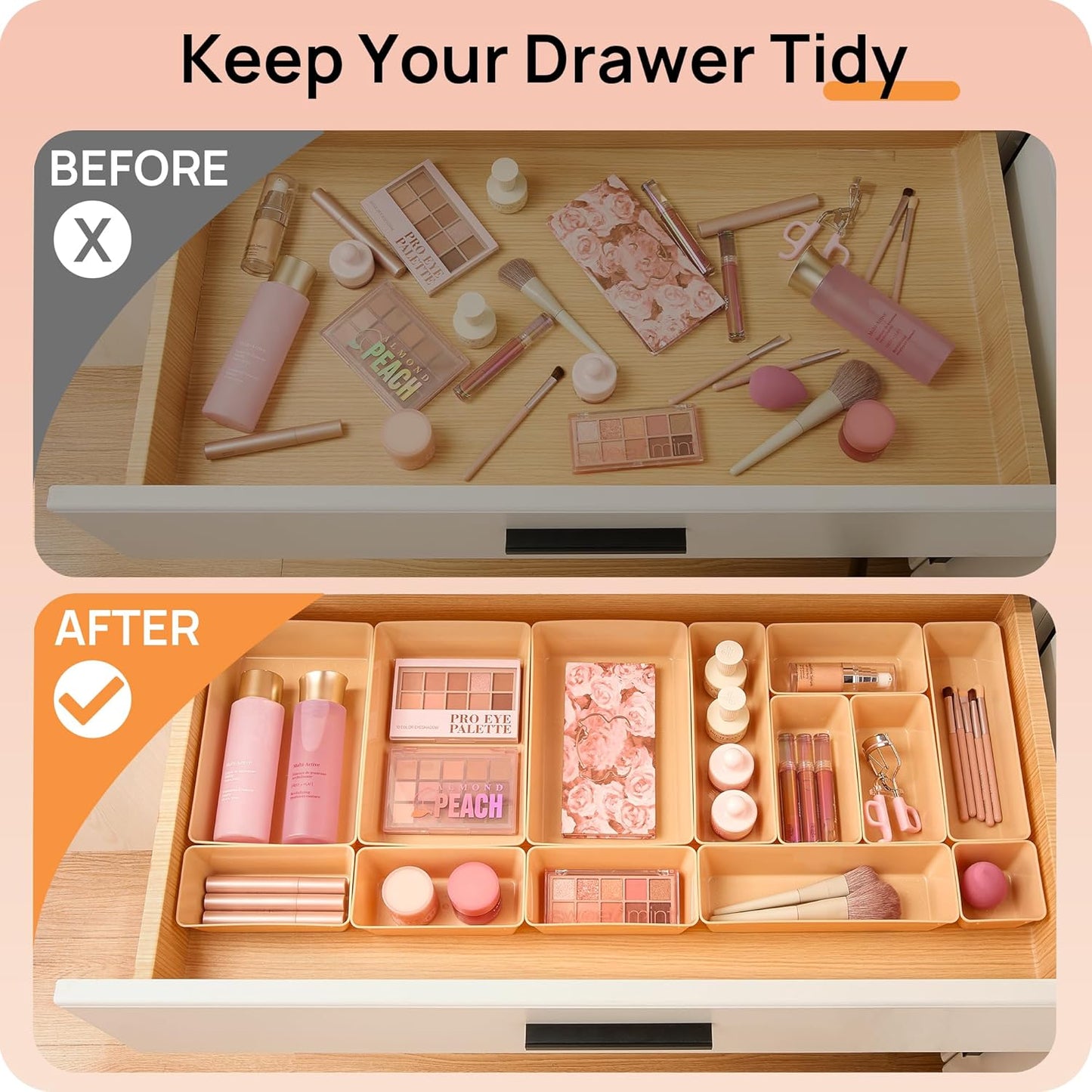 Vtopmart 25 PCS Plastic Drawer Organizers - Versatile Bathroom & Vanity Storage Bins for Makeup, Kitchen & Office
