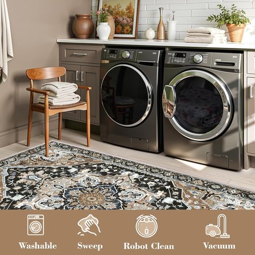 Black Washable Entry Rug by [Brand Name] - Non-Slip Rubber Backing | Stain & Fade Resistant, 2x3 Size