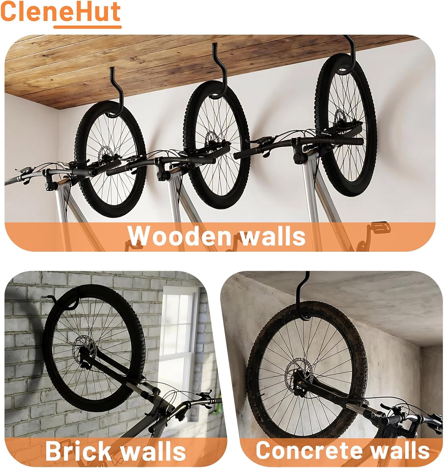 Skiennix 8-Pack Heavy Duty Bike Hooks - Rust Resistant Wall Mount Bicycle Storage for Garage Organization