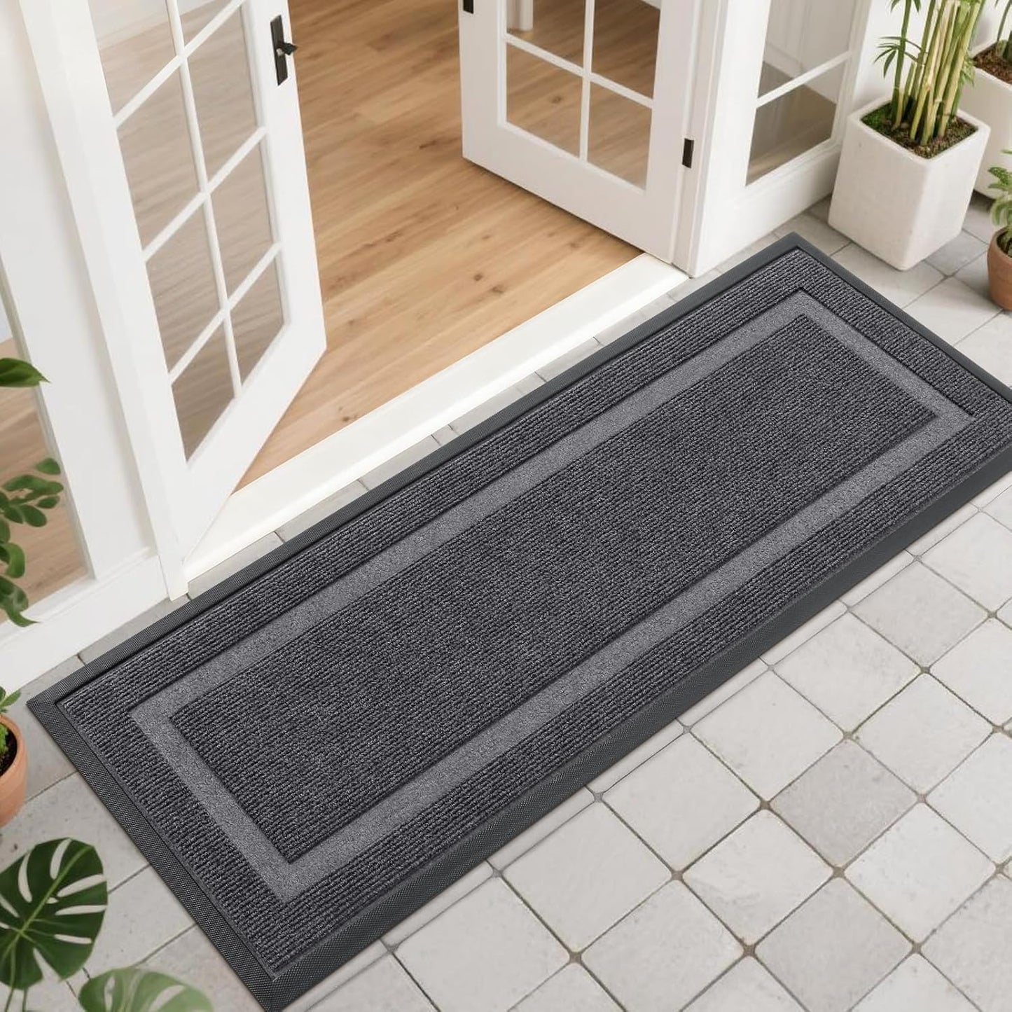 OLANLY Indoor Outdoor Entrance Mat - Waterproof All-Season Doormat, Sturdy Rubber, Easy Clean | 47x17, Grey