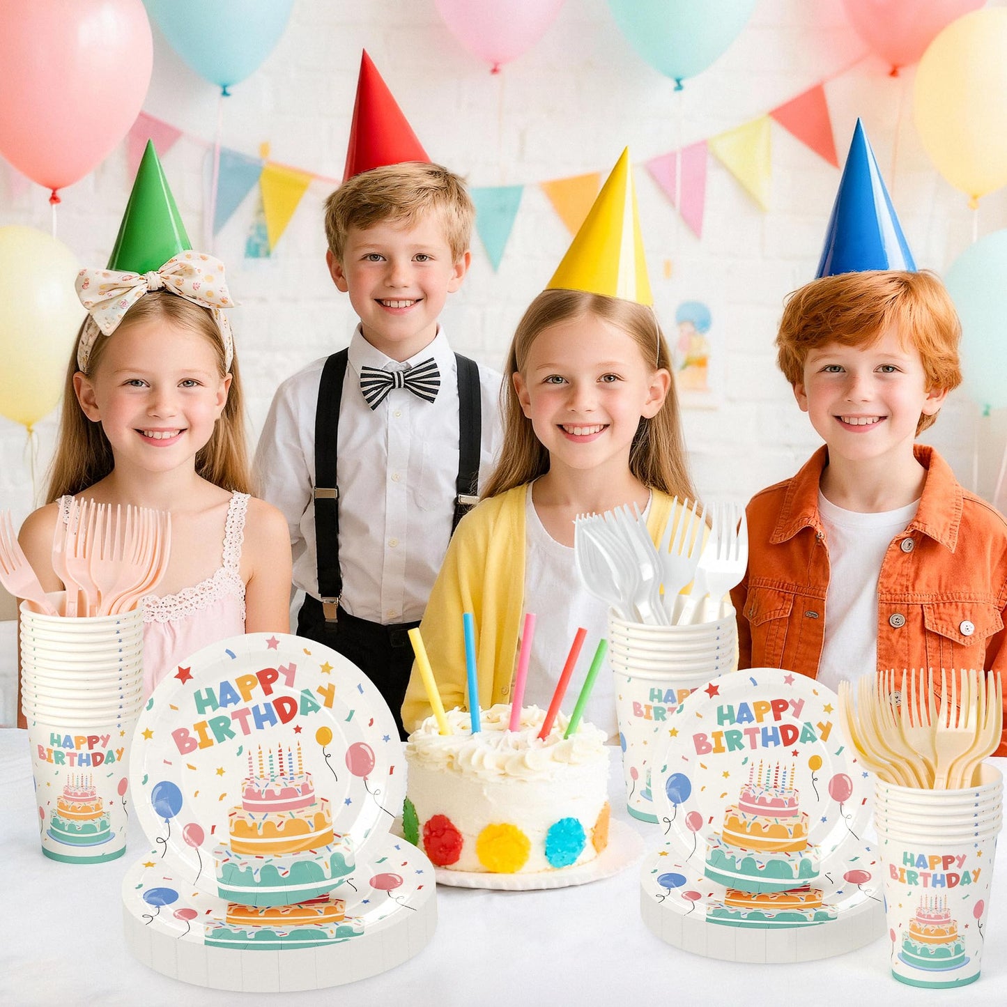 Childom Birthday Decorations,96 Pcs Birthday Plates and Cups,Happy Birthday Decorations,Disposable Plates for Birthday Party Decorations,Dinnerware Sets for Party Supplies,Tableware Set Serve 24