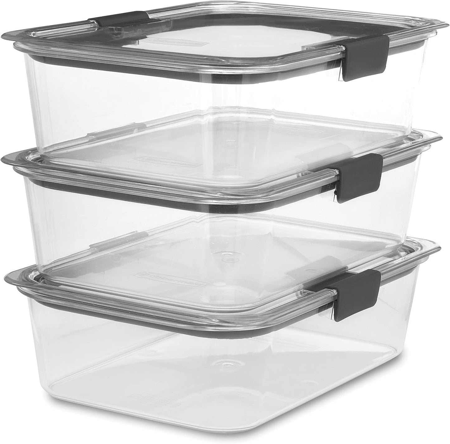 Rubbermaid Brilliance Food Storage Containers - Large 9.6 Cup Clear - 3 Pack for Freshness