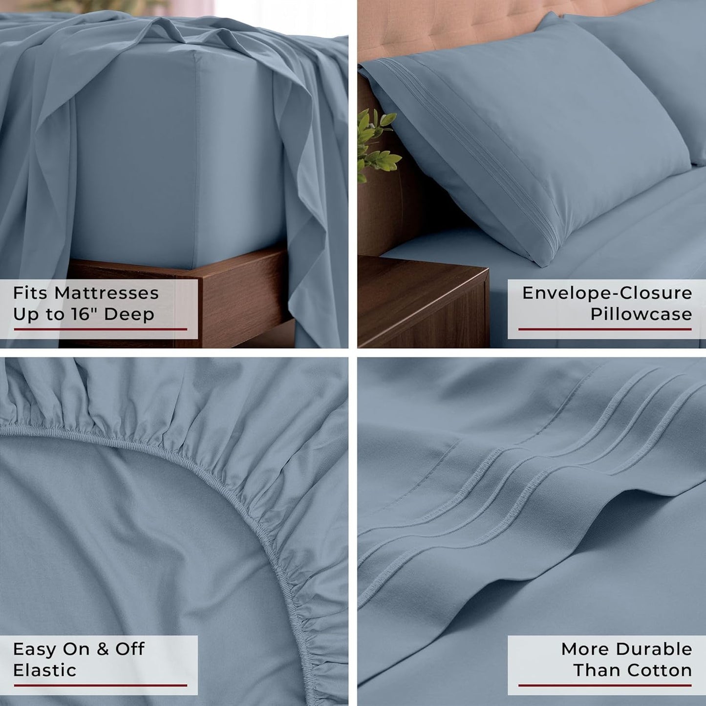 Mellanni King Sheets Set - Luxury 4 PC Bedding - Extra Soft, Cooling, Wrinkle Resistant | Blue Hydrangea
