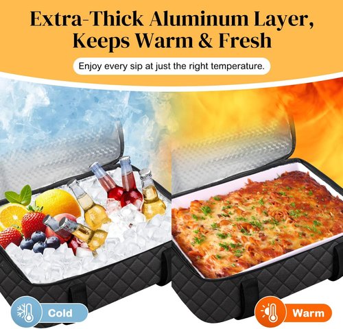 Coobiiya Insulated Casserole Carrier - Thermal Lunch Bag Keeps Food Hot or Cold | Fits 9" x 13" Baking Dish