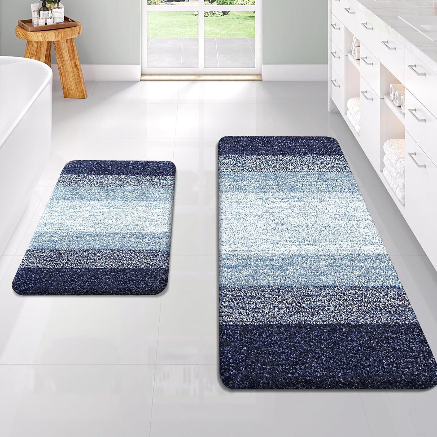 OLANLY Ombre Bath Rug Set - Soft & Absorbent 2-Piece Bathroom Rugs in Airy Blue | 24x16 & 47x20 Inches