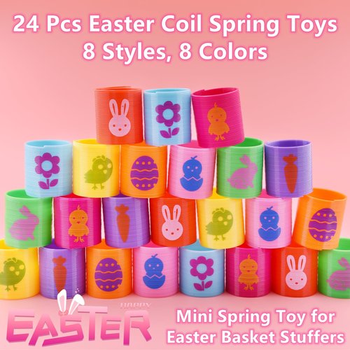 Howzcci 48 PCS Easter Party Favors Toys, 24 PCS Sticky Hands Toy with 24 PCS Mini Slinky Coil Springs Toys for Kids Girls Boys Easter Basket Stuffers Party Favors Gifts