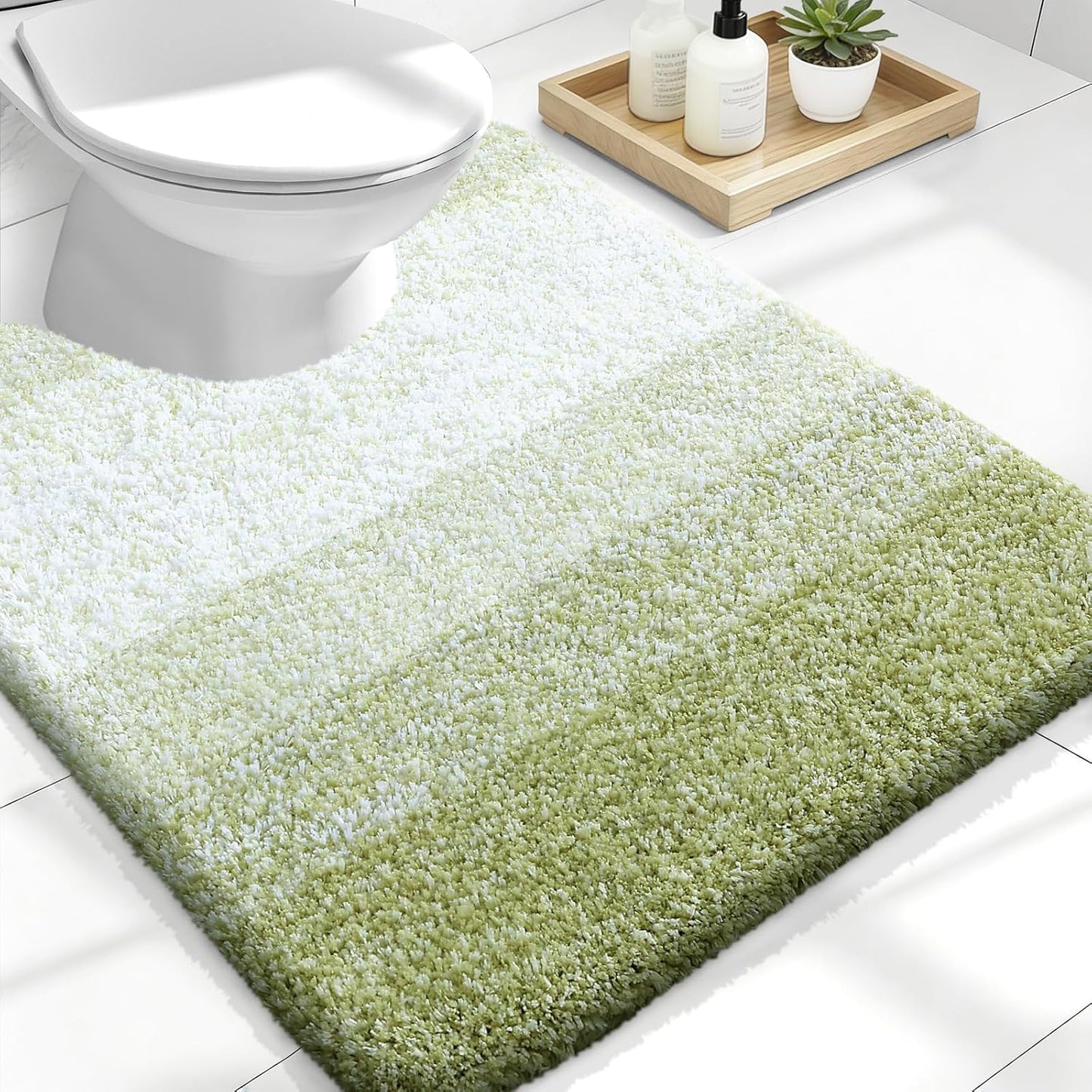 OLANLY Luxury Toilet Rugs - Extra Soft & Absorbent Microfiber U-Shaped 24x20 Bath Mat | Non-Slip Mustard Yellow