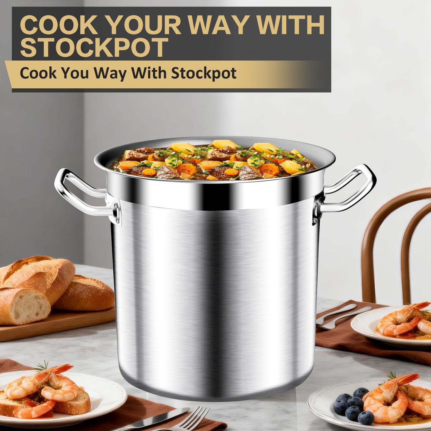 Stainless Steel Stock Pot - 24QT Heavy Duty Induction Cooking Pot with Lid, Nonstick Thick Bottom Big Stockpot, Deep Cookware for Canning, Boiling Beer Brewing, Soup, Seafood Boil Soup Pots